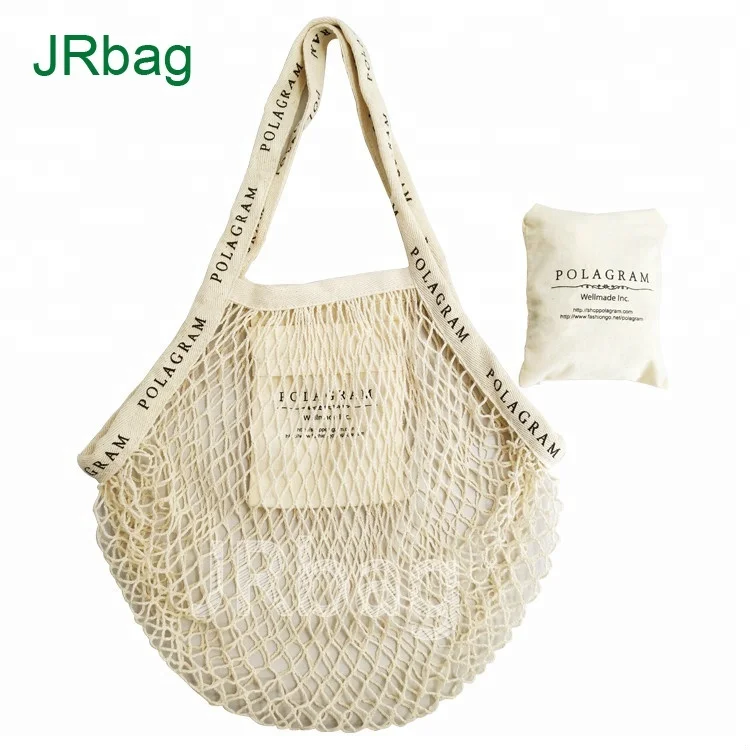 BSCI Supplier's Eco-Friendly Foldable Fruit Vegetable Grocery Net Bag Reusable Cotton Mesh Logo Printing Washable Shopping Bags