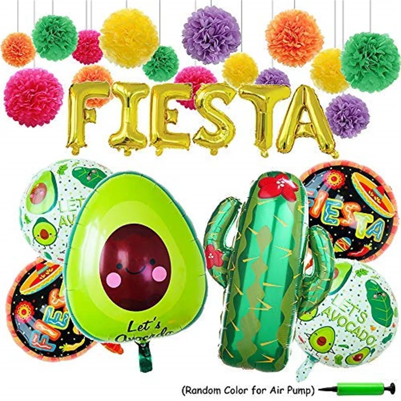 7 Pcs Fiesta Party Balloon Fiesta Banner Foil Balloon Cactus Avocado Foil Balloons for Fiesta Party 