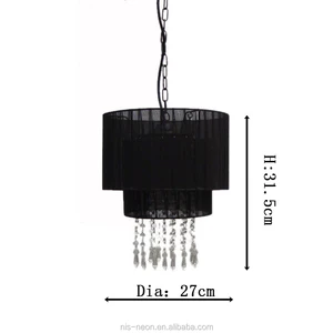 Black Riband Pendant Beaded Lamp Shade Fabric Crystal Drops Ceiling Light Hanging Lamp NS-120091D