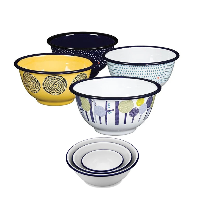 CHL Factory Wholesales Custom logo Print Iron Tin Metal Enamel Pet Salad Serving Washing Bowl