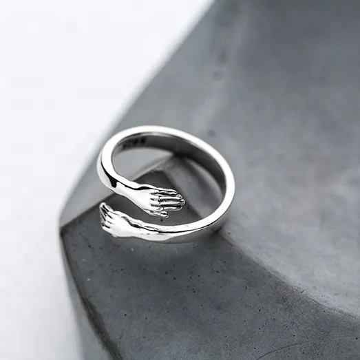 Weishu 925 Sterling Silver Ring Womens Dress Girl Silver Hug Hand Open Ring Jewelry Lady Unisex 