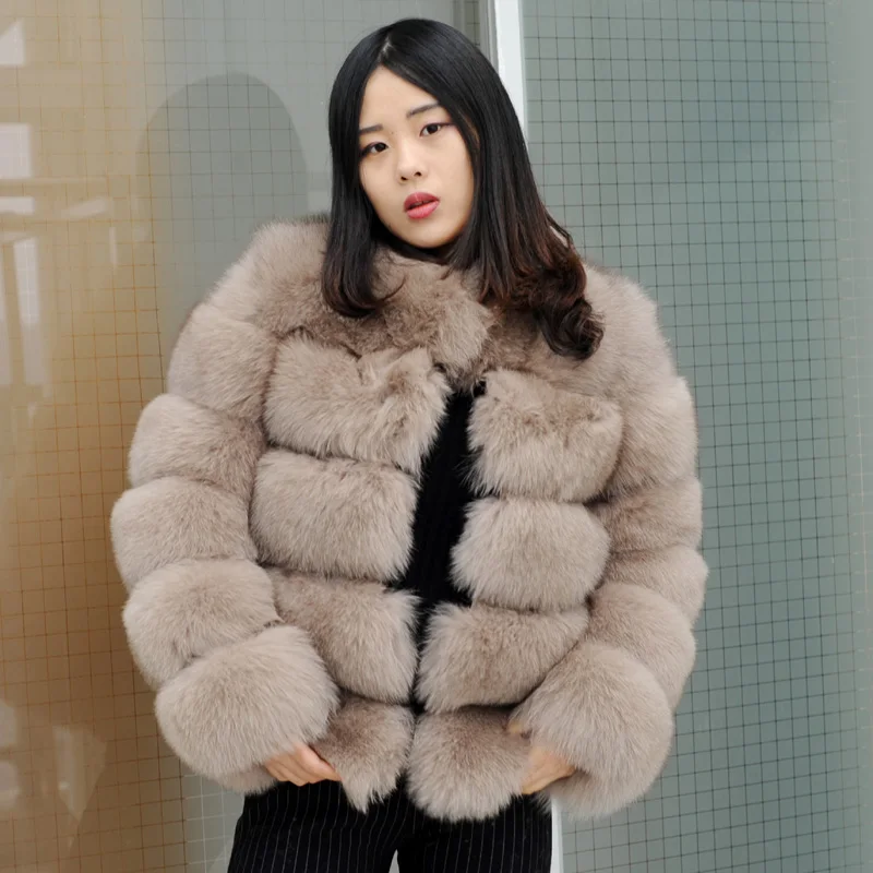 CX FUR Women Fur Jackets Knitted Rabbit Fur Jackets,Natural Brown,XL 