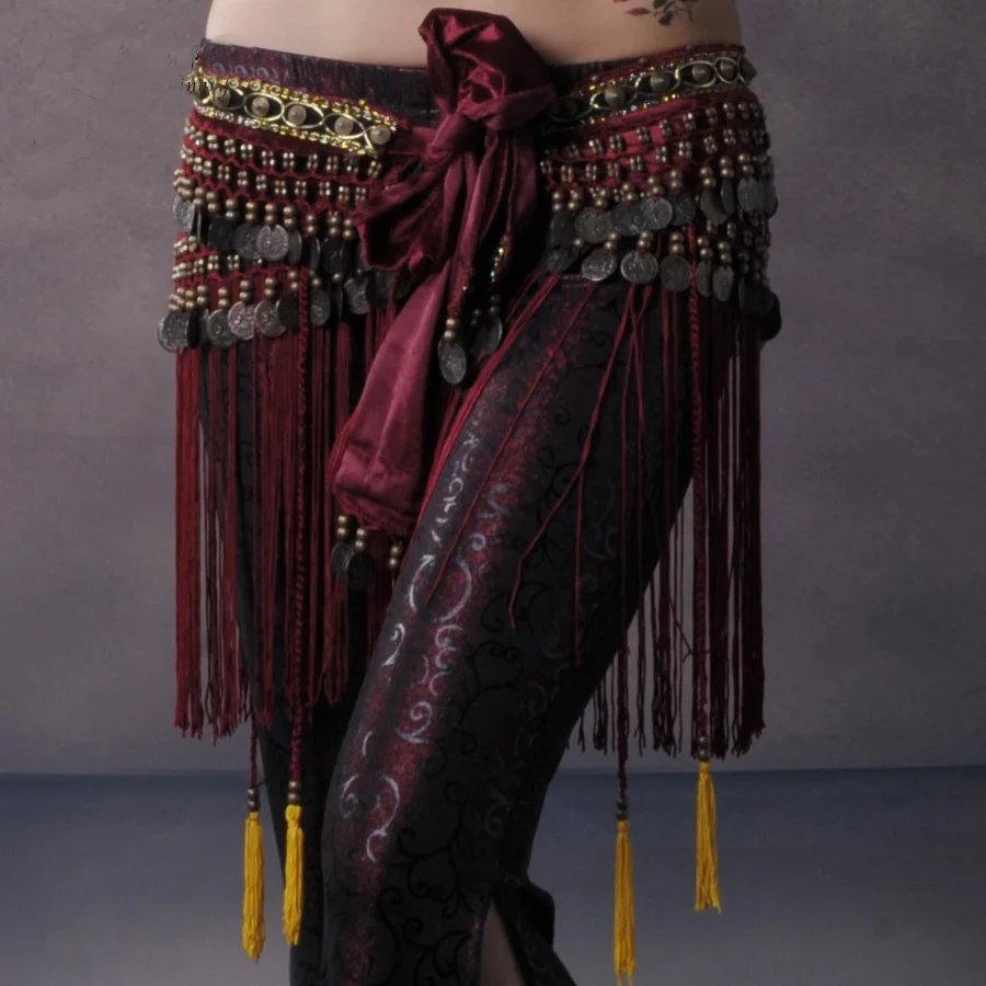 drum circle, diva fringe, coin scarf, halter belt, or skirt Belly Dance Long Tassel Fringe Skirt Coin Scarf Belt Tribal  main image 3