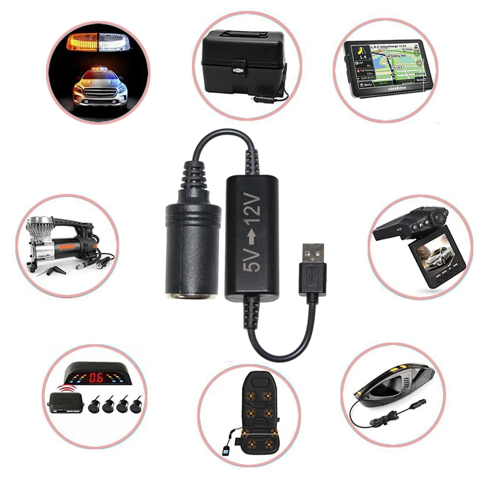 Inverter 5v to 12 Volt Converter Adapter 5V 2A USB a Male to 12V Car  Cigarette Lighter Socket Female