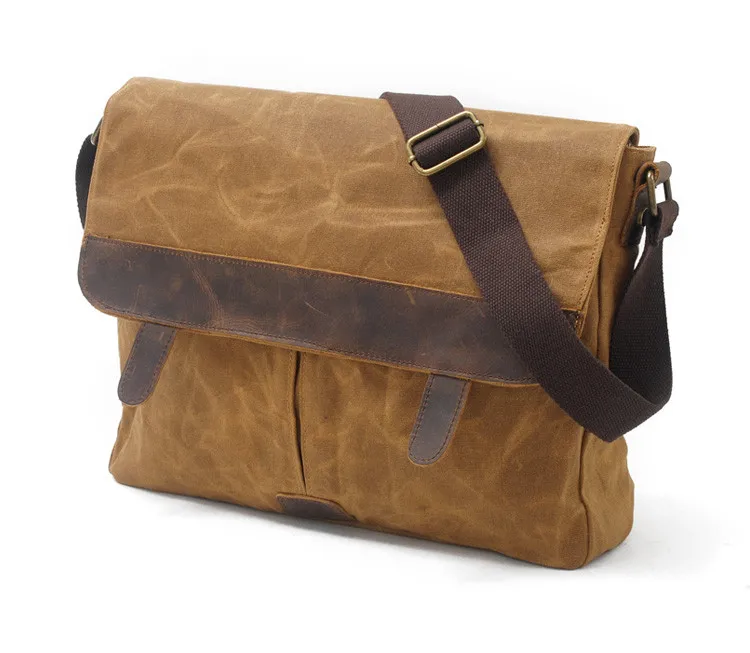 Leather shoulder shoulder briefcase bags retro mens canvas leather laptop messenger bag