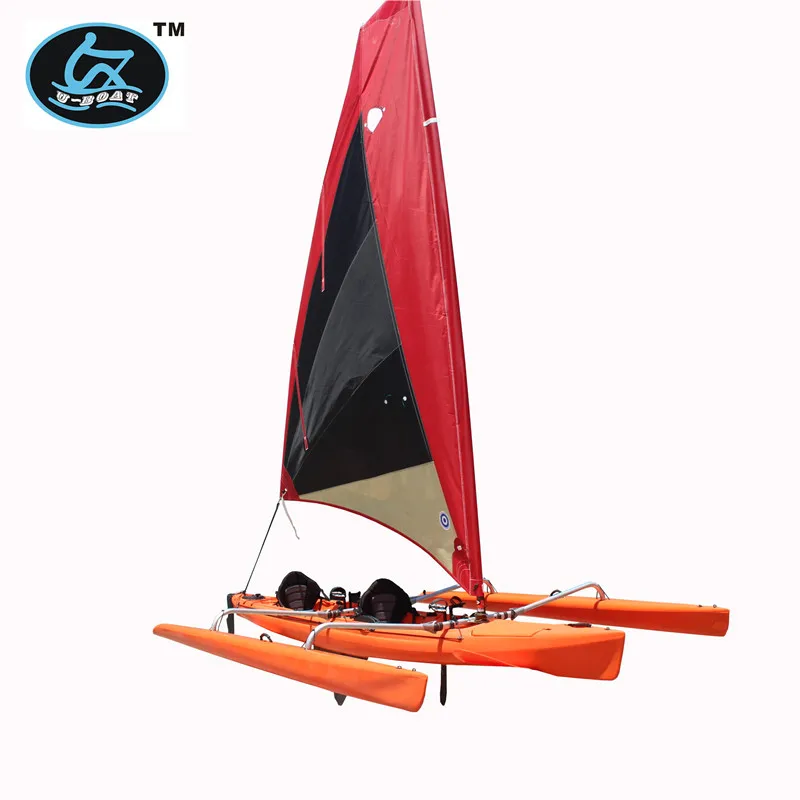 18ft trimarán kayak de vela de plástico con sistema de pedal de conducción  y timón