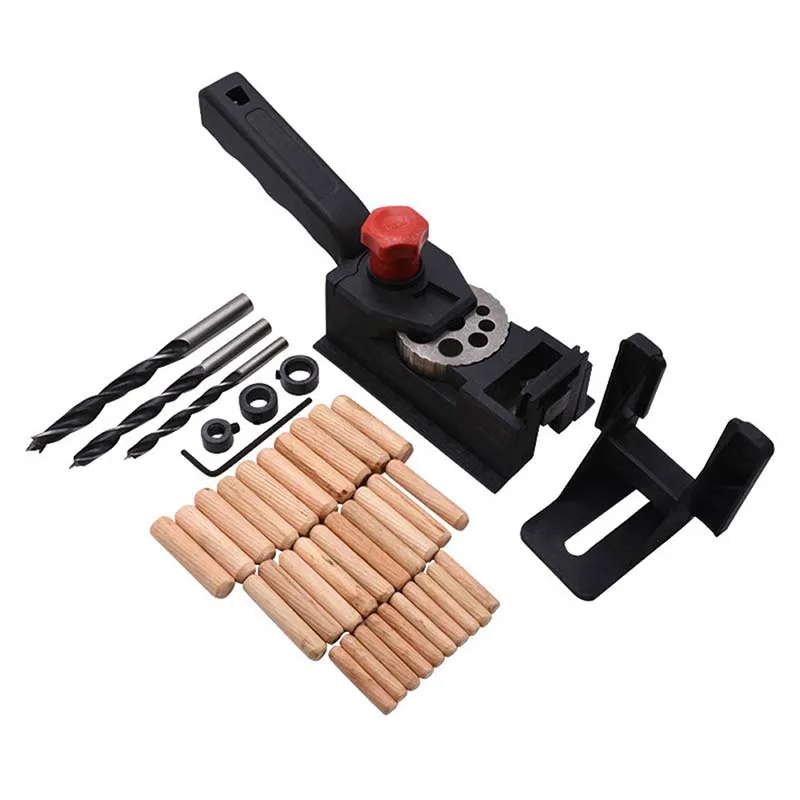 10x Punch Dowel Hole Drilling Guide Jig Drill Bit Kit Woodworking Positioner 