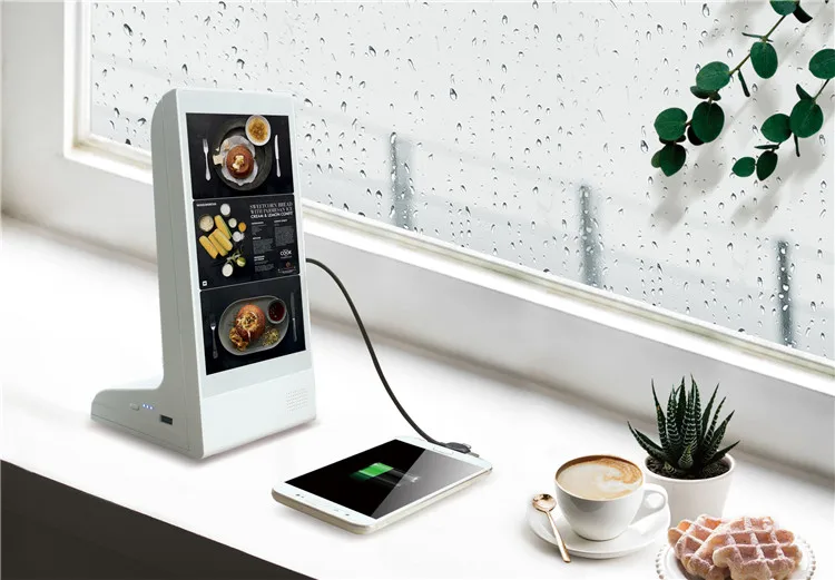 898 Table Advertising Player Menu Power Bank with Dual Touch Screen Charging Station for Restaurant