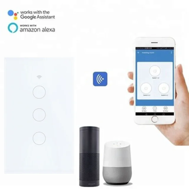 3 Gang США ALEXA Google работы дома, отеля, беспроводной пульт дистанционного управления электрический настенный переключатель кнопка умный WiFi выключатель света