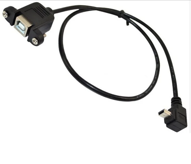 Customized 90 Degree Left Right Angled USB 2.0 Mini B to Type B Female Extension Cable Panel Mount Data Extension Cable