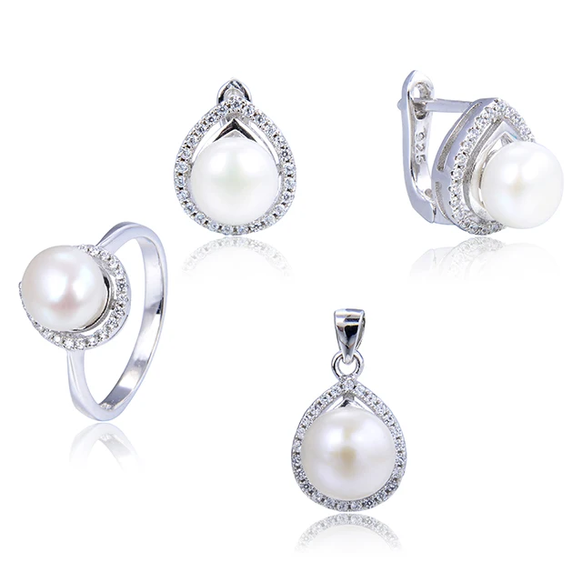 925 Silver Women Freshwater Bridal Pearl Set Jewelry  Fresh Water Real Cultured Pearl Set