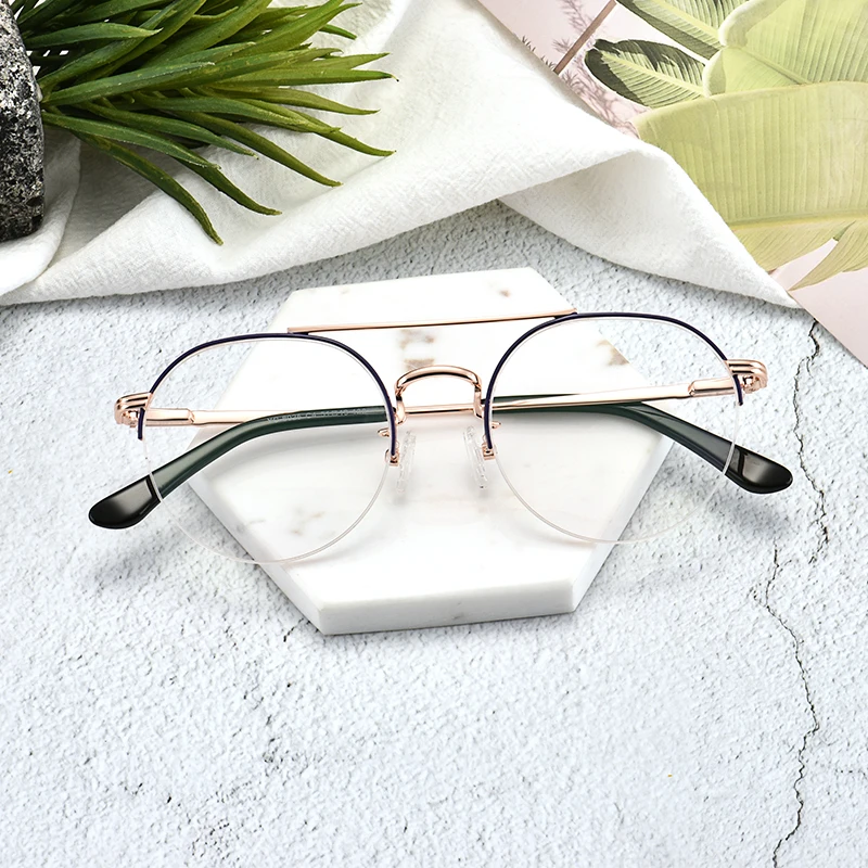 High End Hand Made Round Metal Optical Glasses Frames Double Bridge Eyeglasses Frames CE Certified Blue Light Blocking Glasses