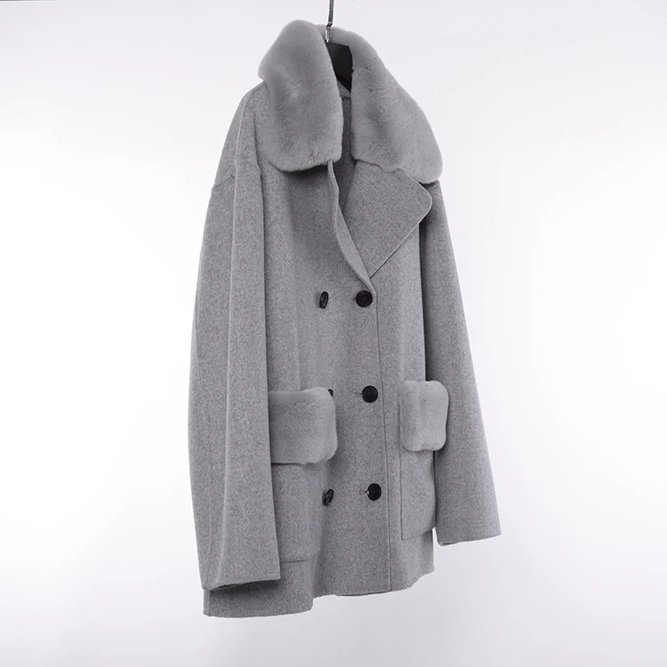 Онлайн оптом Европа США Мода Женский кашемировый длинный женщины носят Полушерстяное пальто для открытого воздуха Шинель куртка с мехом на