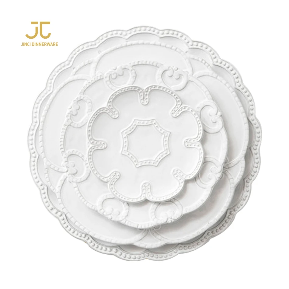 White embossed clearance dinnerware