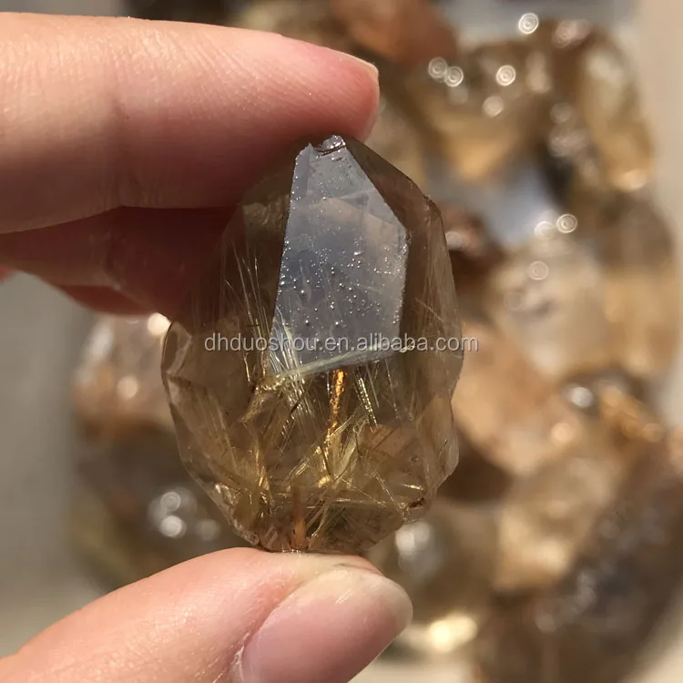 Natural Gold Rutilated Quartz Rough Stone Cupreous Rutilated Crystal Raw