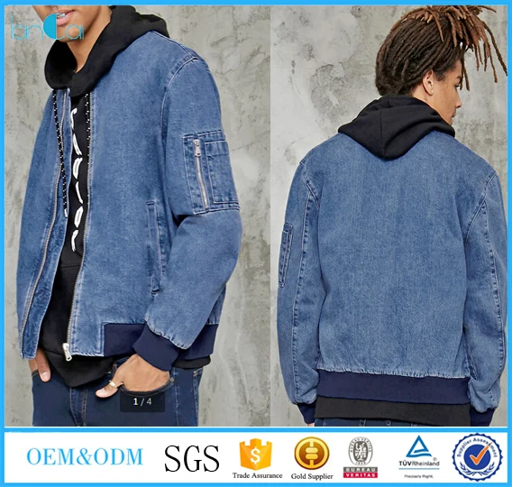 Moda Jaqueta Jeans Gola Levantada Mens 