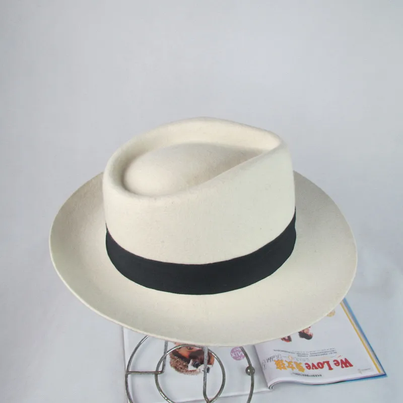 Wholesale MICHAEL JACKSON MJ White Fedora Wool Hat Cap Costume hat