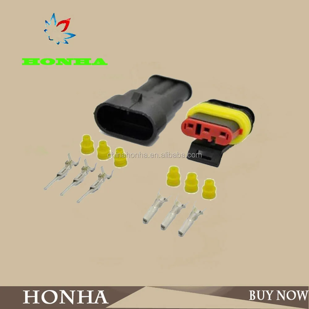 3 Pin 3 Way Superseal Pair Car Boat Electrical Waterproof Connectors Set with Rubber Boot