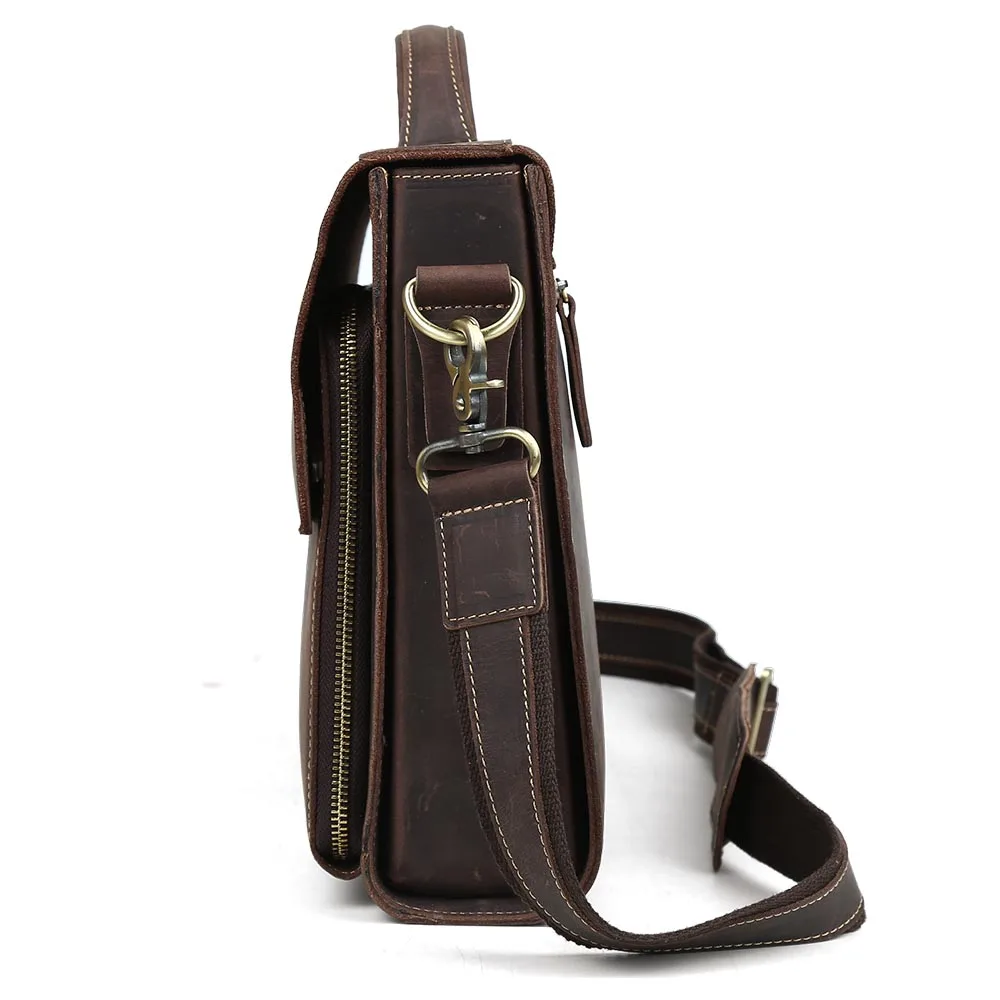 Crazy Horse Leather Messenger Bag Briefcase 13” Laptop Tote Shoulder Bag for Men