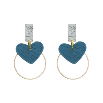 Blue Black White Heart Shape Snake Print Leather Dangle Hoop Earrings Jewelry Women Girl