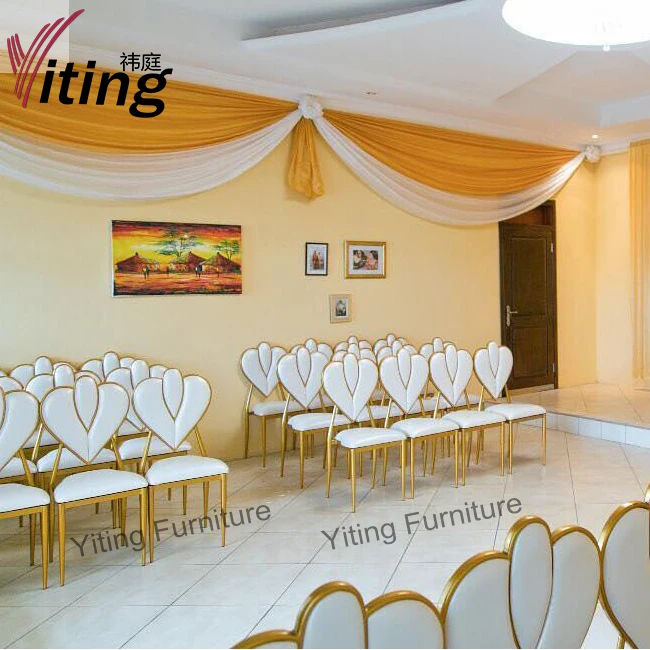 Heart Shape Leather Back Stackable Gold Stainless Steel Banquet Wedding