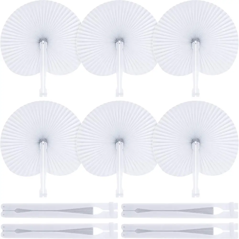 paper fans handheld white round folding