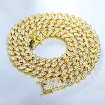 trendy punk metal popular Mens dubai cuban 14k solid goldplated curb chain jewelry necklace