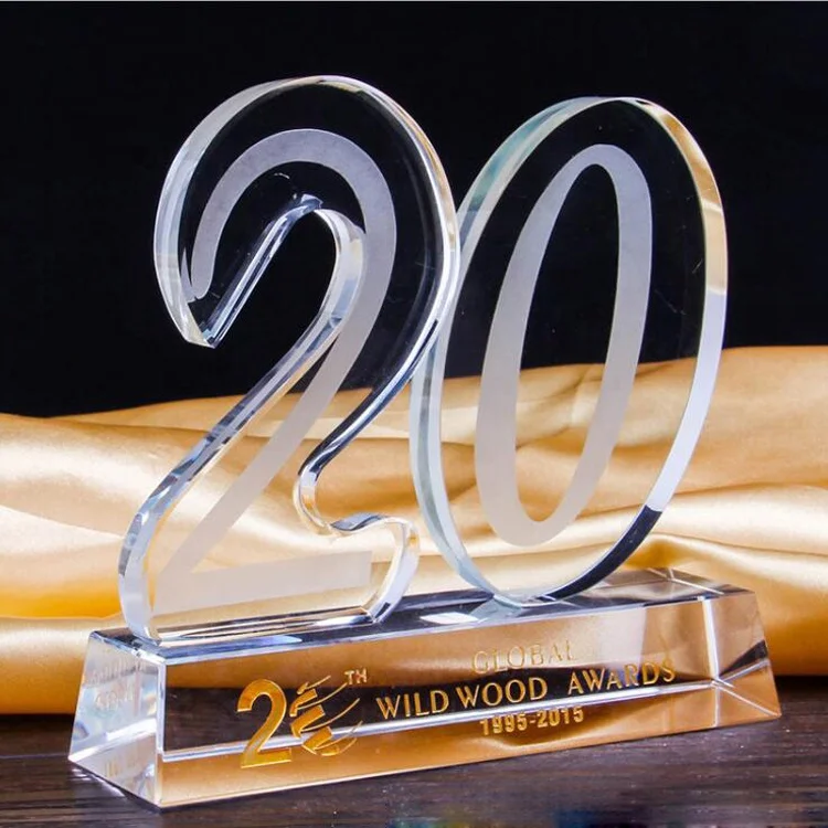 High Quality Custom Digital Shape Blank Engraved Metal Trophies Crystal Awards Solid Glass Trophy