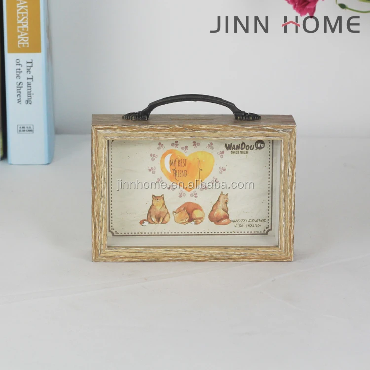 Shadow Money Box for Saving Coin Decorative Piggy Bank Box Rustic Wooden with Metal Handle for Audit or Kids Gift