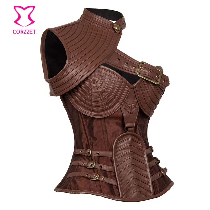 Corzzet Vintage Gothic Clothing Shoulder Sleeveless Armor Korsett Set Victorian Steampunk Burlesque Corset for Punk Women & Men