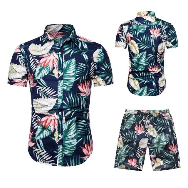 Men‘s Short Sleeve Hawaiian Shirt And Shorts Summer Printing Casual Two Piece