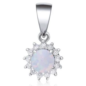 POLIVA 925 Sterling Silver White Fire Opal Pendants with Halo Cubic Zirconia Factory Wholesale From Guangdong Jewelry Weddings