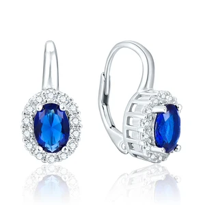 POLIVA European Style French Clip French Clasp Earrings 925 Sterling Silver Blue Stone 925 Silver Earrings