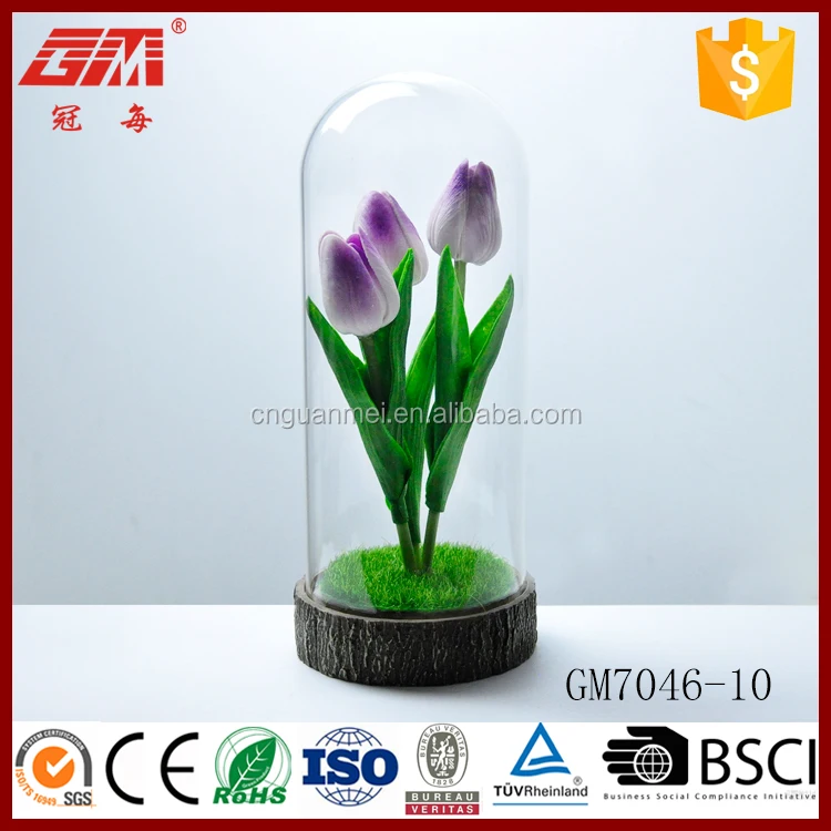 wholesale price bulk real touch artificial decorative flowers with glass dome LED light factory