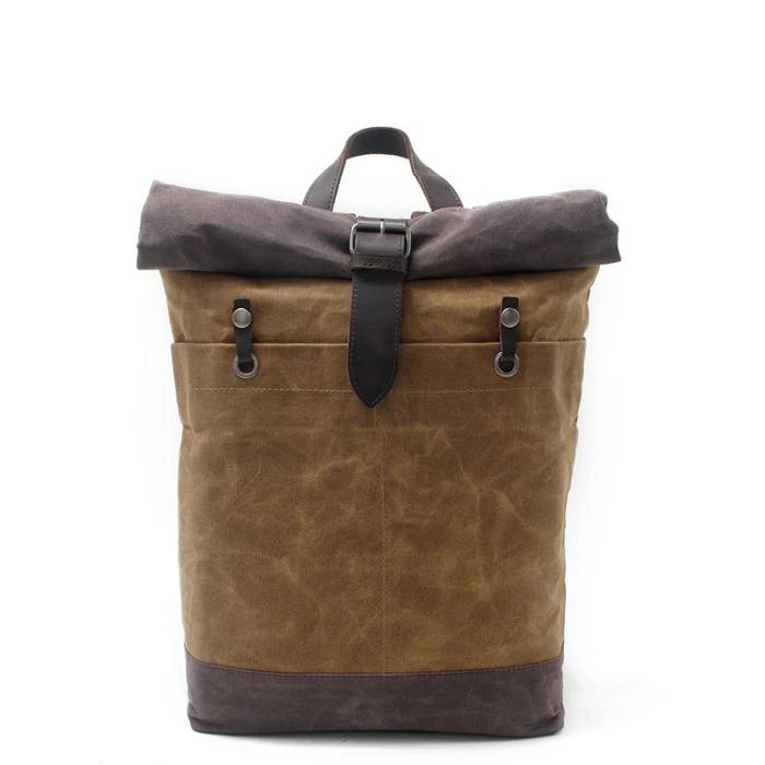 High Quality Waxed Canvas Custom Logo leather  Waterproof Bagpack