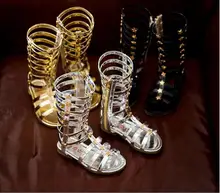 2016 Summer Children Casual Shoes Child Sandals Female Child High Cool Boots Long Rivet Fashion Cutout