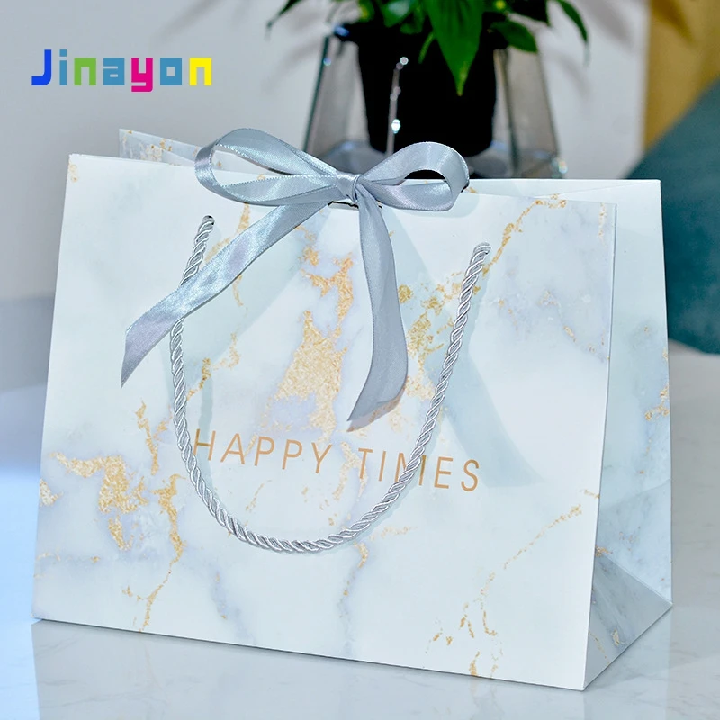 Jinayon Customize Printing Ins Blue Marble Wedding Gift Bags Shopping Bag