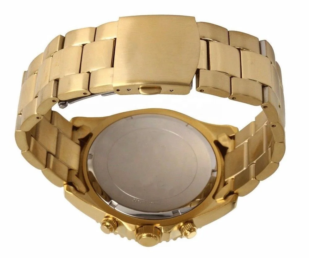 Sapphire Crystal Timepieces Black Dial Chronograph 24K Gold Watch Heavy Luxury Watch
