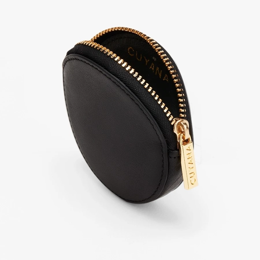 Source streamlined round leather coin pouch with Micro suede