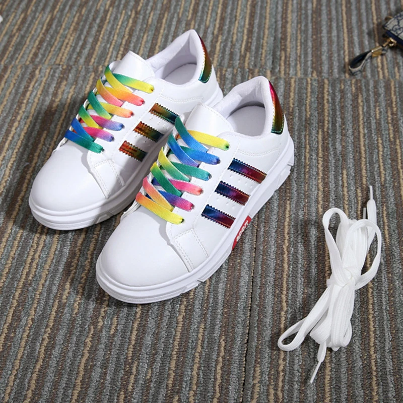 Разноцветные плоские радужные шнурки из полиэстера