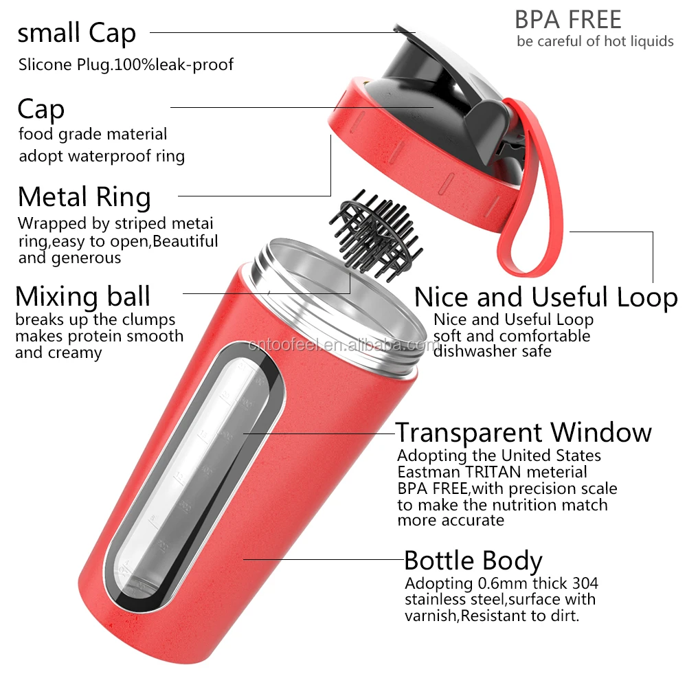 700ml Sport Water Bottle Protein Stainless Steel Milkshake Shaker