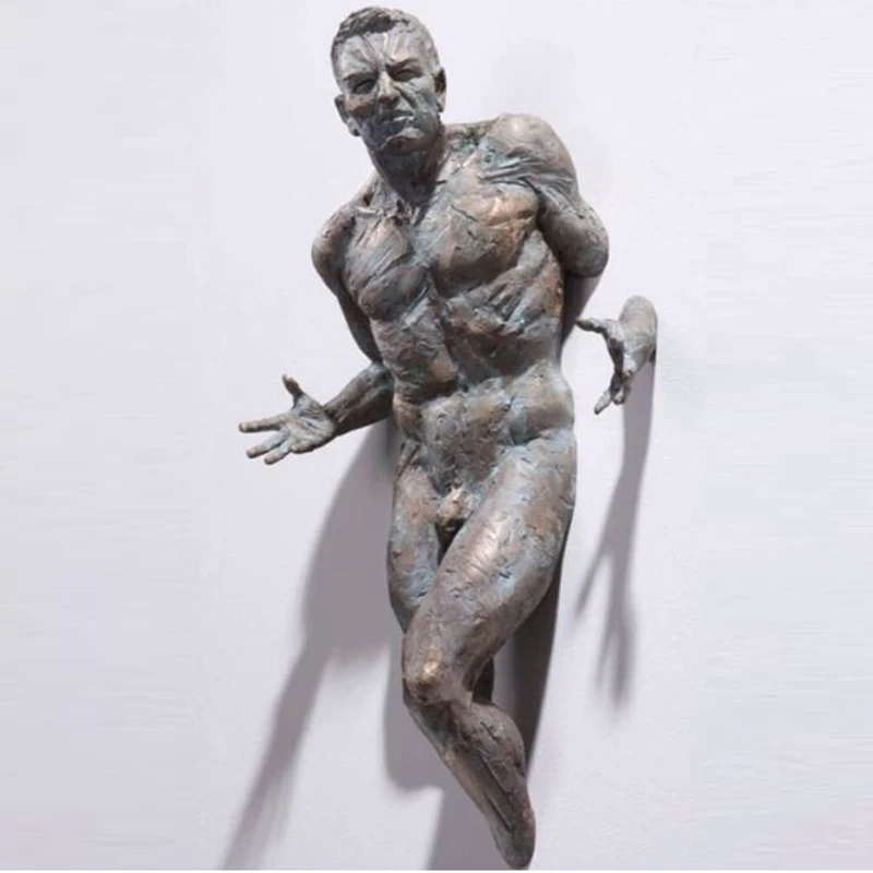 Modern Metal Art Decoration Statue Bronze Hanging on Wall Man Sculpture