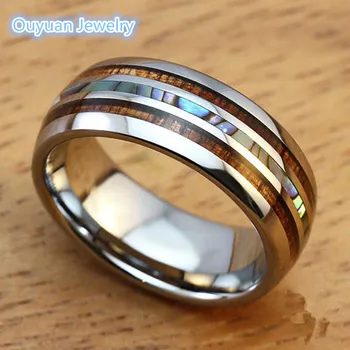 New Design Domed Titanium Couple Ring With Double Wood One Shell Inlay Rings
