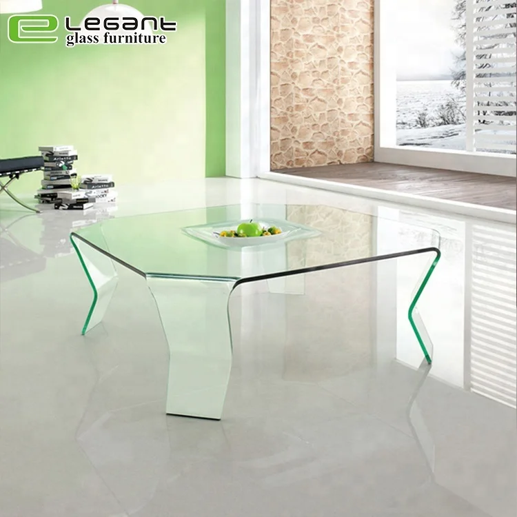 45 Degrees Beveled Curved Glass Center Table