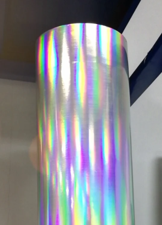 High Light Elasticity TPU / PU Hot Melt Adhesive Reflective rainbow logo Colorful Radium Label Laminated Sheets for Clothes