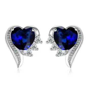 Hainon Cheap Silver Plated Girls Earrings Cute Blue Pink Love Heart Tail Zircon Crystals Stud Earrings for Gift Jewelry