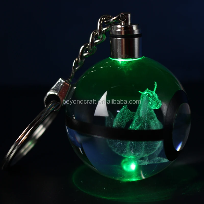 Crystal Glass Keychain with 3D Laser Pokemon Go Umbreon Dragonite Pokemon Ball Key Chain Wholesale