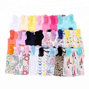 Wholesale Boutique Baby Double Ruffle Shirt Girls T-shirt Cotton tank Top for Little Girls