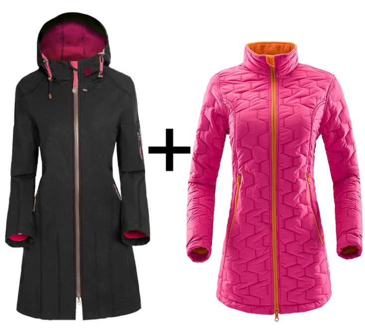 Женская зимняя спортивная одежда с капюшоном 3 в 1, легкий водонепроницаемый уличный тренчкот, флисовая куртка