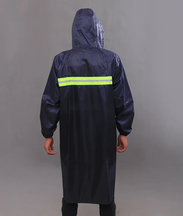 Waterproof long raincoat men rain coat strong high quality hiking riding work PVC material with reflective tape hi viz